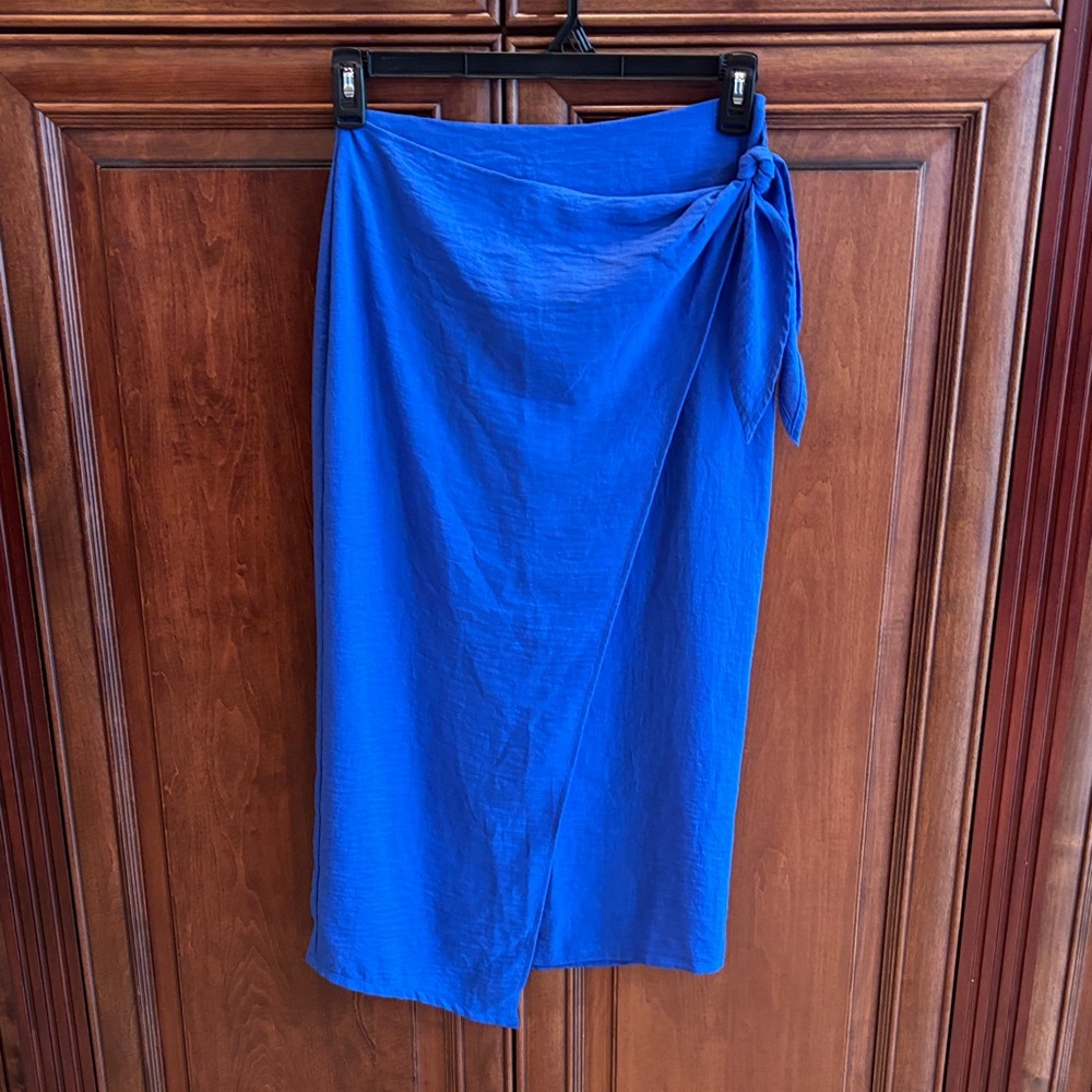 Bright Royal Blue Tie-Waist Midi Skirt